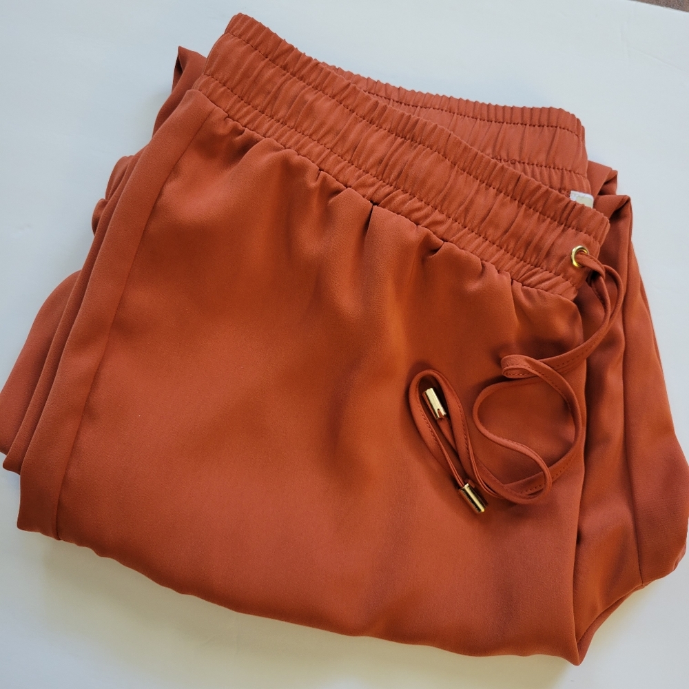 Michael Kors Drawstring Jogger Pants Womens Size Large Brick Cuffed Tapered